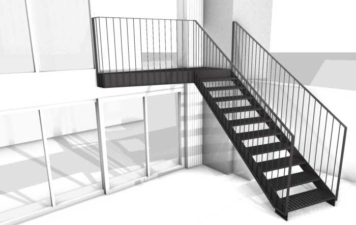 Conception 3d d'un palier - escalier accès vers le jardin